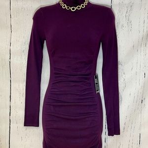 Express New w/ tags Burgundy long sleeve ruched sweater dress mock neck size XS